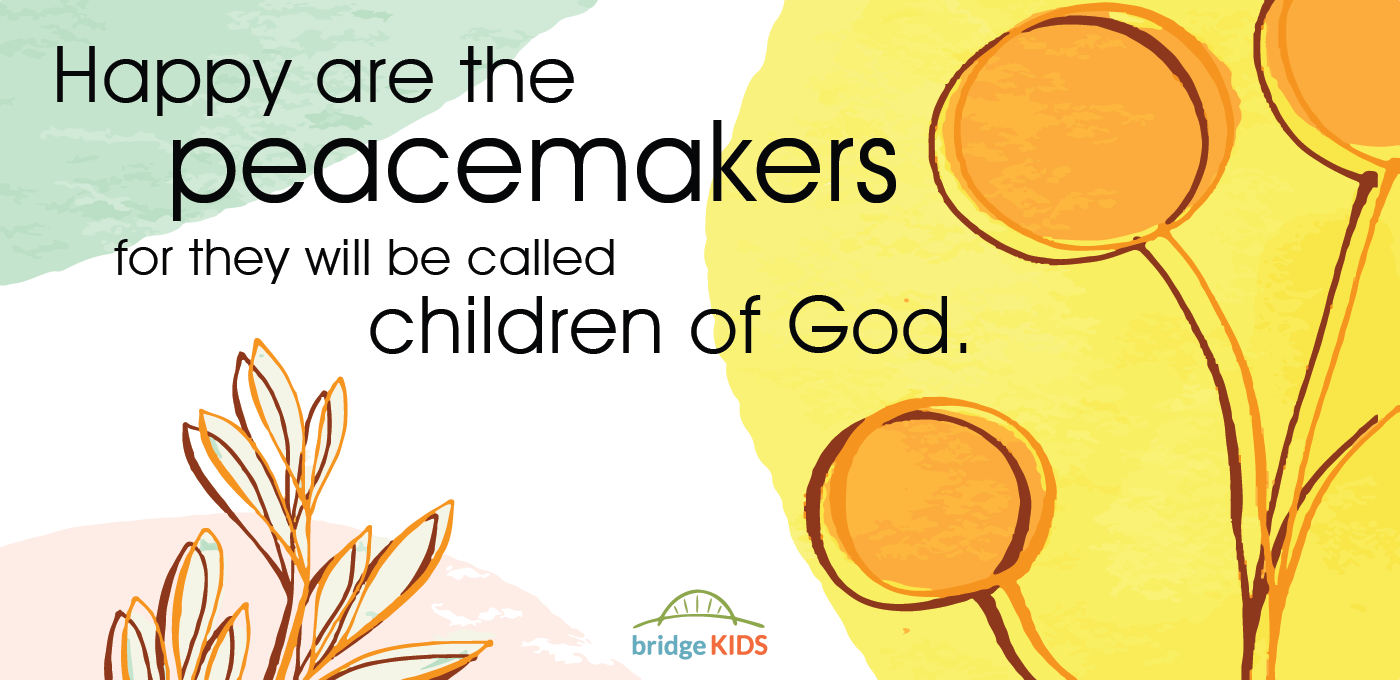 PInk yellow green floral graphic image. Happy are the peacemakers... children of God.