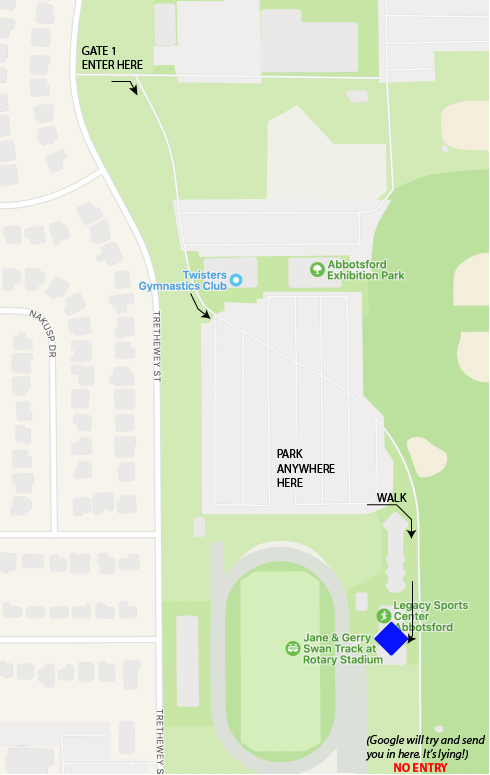 A map of the area where the building is indicating where to drive park  walk