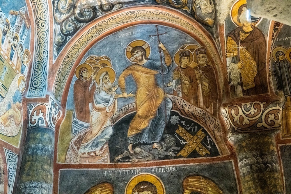 The ceiling of a church showing the resurrection of Jesus