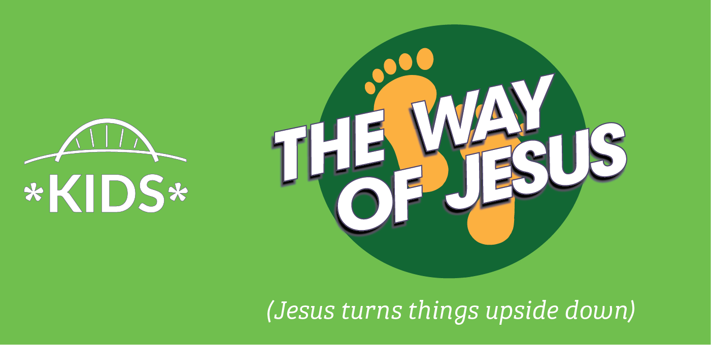 The way of Jesus orange footprints in a green circle on a green background