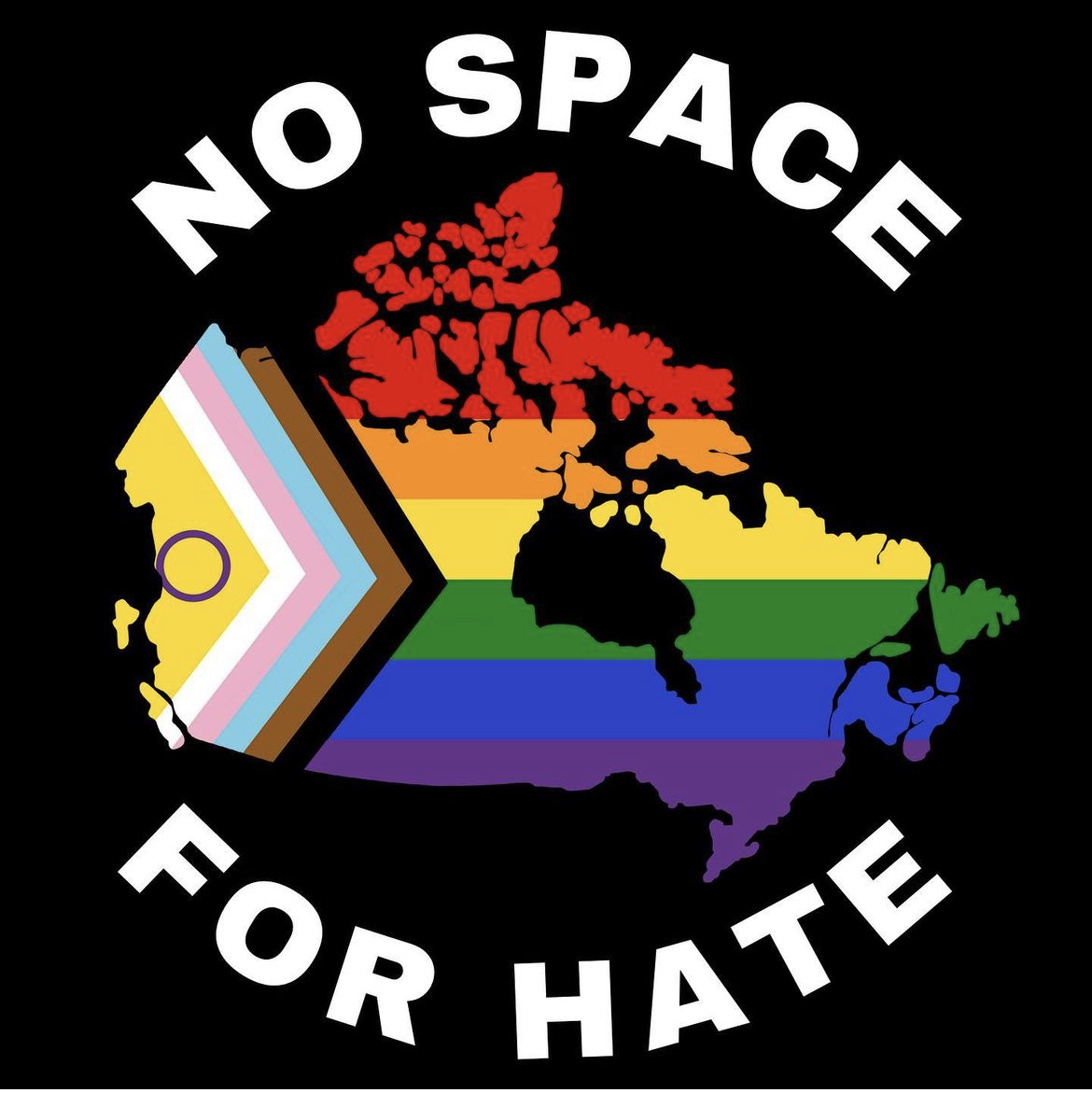 no space for hate an LGBTQ flag inside the shape of Canada